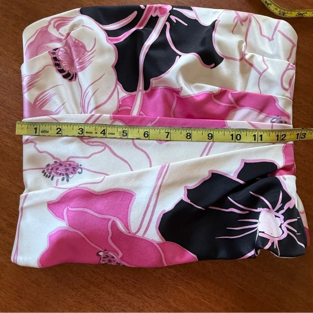 Kay Unger New York Silk Bustier Pink Off-White Black Floral Strapless Top Size 4 - Picture 15 of 16